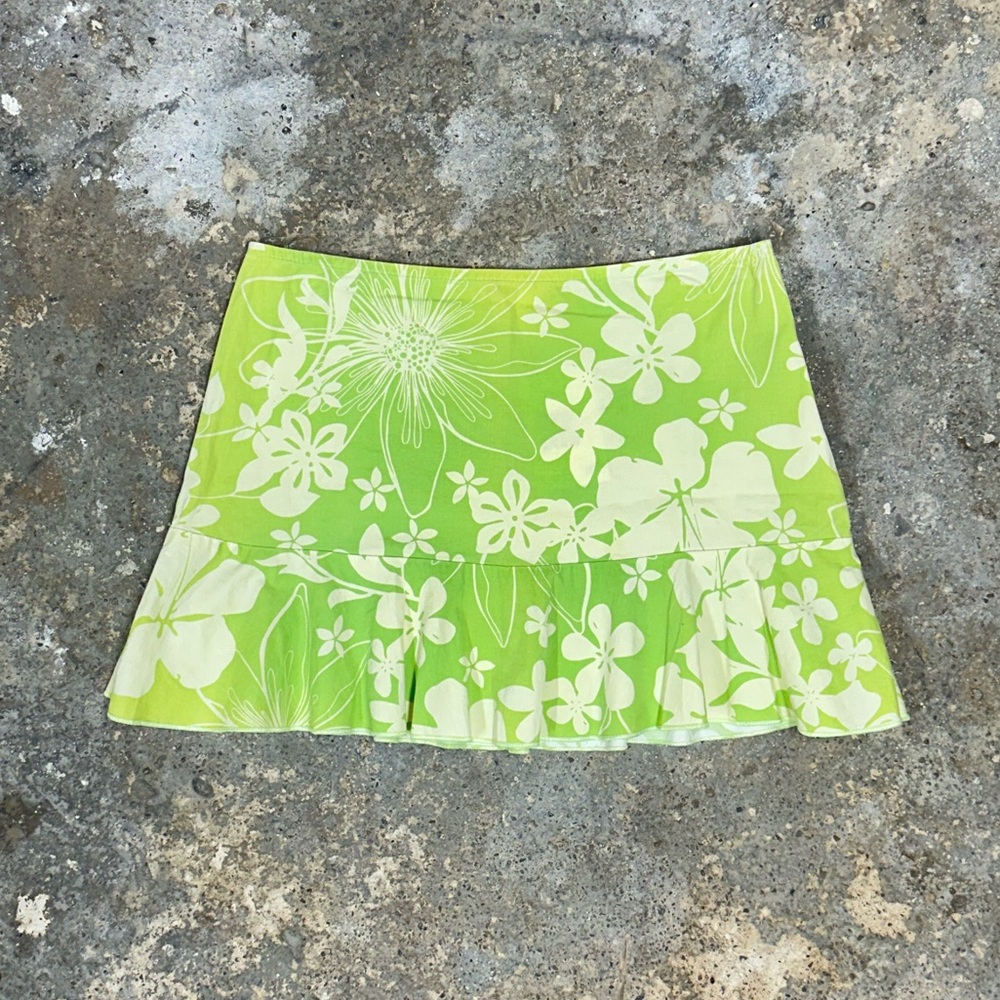 Vintage Green Floral Mini Skirt